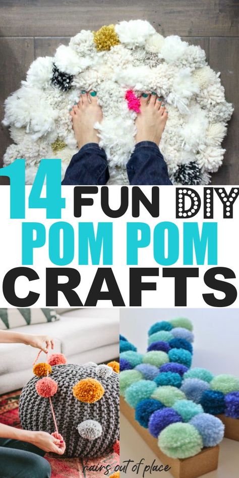 Pom Pom Projects, Easy Crafts For Teens, Pom Crafts, Diy Pom Poms, Craft Projects For Adults, Pom Pom Rug, Pom Pom Pillows, Crafts For Teens To Make, Wreath Garland