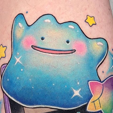 Vy Nguyen 🐒 [vee] on Instagram: "Ditto Gameboy 🩵✨Look at his precious face 🥹 He’s coming to grant good luck to shiny hunters. #pokemontattoo#animetattoo#cutetattoo#kawaiitattoo#montrealtattooartist" Pokemon Ditto Art, Ditto Tattoo, Ditto Art, Pokemon Ditto, Pokemon Tattoo, Good Luck, Pokemon, Tattoos, On Instagram