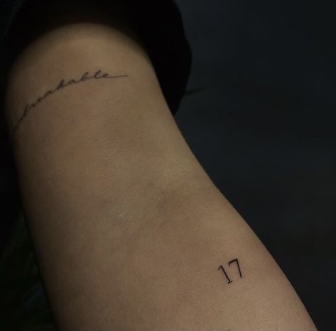 Number Tattoos On Arm, Tiny Tattoos Numbers, Single Number Tattoo, Fine Line Tattoo Numbers, Tattoo Numbers Fonts, 25 Tattoo Number, 27 Tattoo Number, Minimal Tattoo Arm, Number Tattoo Arm