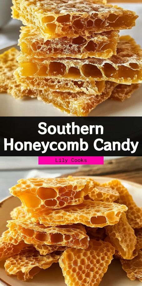 Crispy Southern Honeycomb Candy - Dive into the delightful crunch of homemade honeycomb candy, a Southern favorite that's easy to create in your own kitchen. #HoneycombCandy #SouthernSweet #CandyMaking #DessertRecipe #DIYCandies #SweetTooth #BakingFun #HomecraftedTreats #EasyCandyRecipe #SouthernDelights Homemade Honey Candy, Honeycomb Candy Recipe Homemade, Honey Comb Candy With Honey, Honeycomb Candy With Honey, Homemade Honeycomb Candy, Flavored Honey Recipes, Wisconsin Fairy Food, Honey Hard Candy Recipe, Honeycomb Candy Recipe