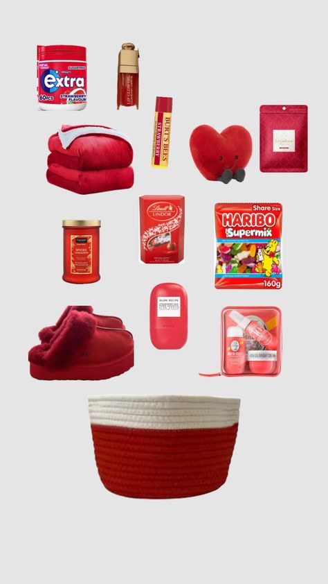 Red Burr Basket !! ❤️💋🌹 Red Gift Basket Ideas For Best Friend, Red Burr Basket Ideas, Christmas Gift Basket Ideas For Him, Red Birthday Gifts, Red Birthday Basket, Red Burr Basket, Christmas Basket Ideas For Kids, Red Basket Gift Ideas, Red Gift Box Ideas