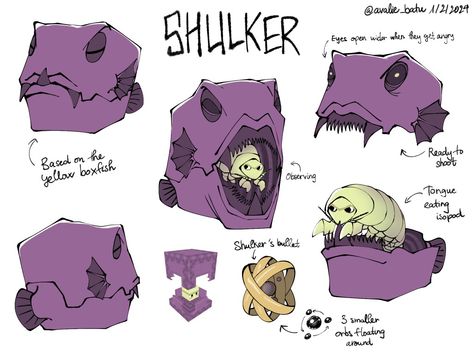 My take on the shulker (minecraft mobs) Minecraft Rp, Minecraft Drawings, Minecraft Characters, Minecraft Mobs, Creature Artwork, Alien Concept Art, Minecraft Crafts, Minecraft Tutorial, Minecraft Art