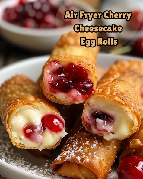 Crispy Cherry Cheesecake Delights: Air Fryer Egg Rolls Air Fryer Recipes Egg Rolls, Cheesecake Egg Rolls, Egg Roll Ingredients, Air Fryer Recipes Dessert, Air Fryer Recipes Snacks, Cheese Rolls, Air Fryer Oven Recipes, Pot Stickers, Egg Roll Recipes