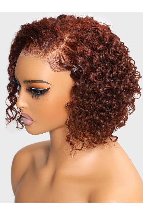 UNICE 12 inch Short Curly Beyond Basics Bob Wig Human Hair Bye Bye Knots Glueless Wigs Pre Plucked Pre Cut 7x5 HD Lace Closure Ready to Go Wig Reddish Brown Color 27 Piece Hairstyles, Curled Bob, Full Lace Wig Glueless, Unice Hair, Hair Extension Brands, Wig Ideas, Curly Bob Wigs, Glueless Wigs, Short Curly Bob