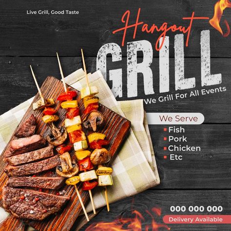 Grill Flyer Design, Grill Poster Design, Grill Graphic Design, Hangout Flyer Design, Bbq Shop, Chicken Menu, Grilling Menu, Free Psd Flyer Templates, Flyer Design Layout