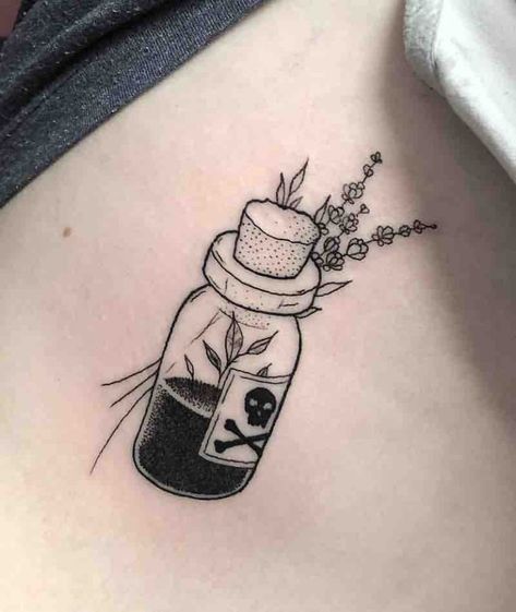 Poison Bottle Tattoos - Tattoo Insider Poison Bottle, Bottle Tattoo, Tatuaje A Color, Tattoo Cover, Tattoo Meaning, Aesthetic Tattoo, Halloween Tattoos, 문신 디자인, Mom Tattoos