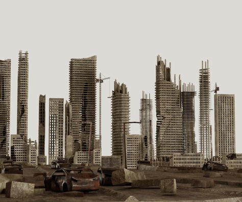 Post Apocalyptic Architecture, Destroyed Skyscraper, Post Apocalyptic Buildings, Post Apocalyptic Town, Apocalyptic Buildings, Apocalypse Drawing, Destroyed City, Apocalyptic City, Apocalyptic Art