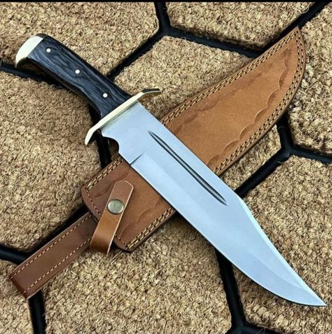 Big bowie knife available at Sharp edge cutlery company with leather sheath 
Handmade from 440 stainless steel and black dense wood handle Big Knife, D2 Steel, Dagger Knife, Cool Knives, Bowie Knife, Handmade Knives, Fixed Blade Knife, Hunting Knife, Leather Sheath