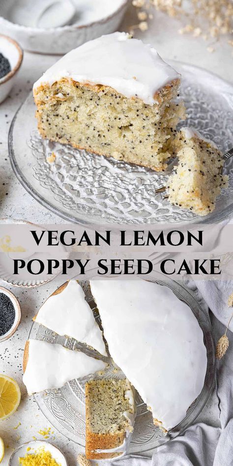 Lemon Poppy Seed Cake, Lemon Poppyseed Cake, Vegan Baking Recipes, Seed Cake, Poppy Seed Cake, Vegan Cake Recipes, Lemon Poppy Seed, Vegan Bakery, Desserts Vegan