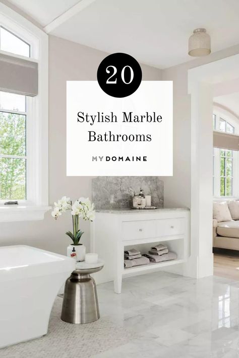 Marble can make almost any room feel a little more luxurious. Although marble can be costly, you can still get this finish on a budget. Ahead, we've got 20 stylish marble bathroom ideas for you. Asian Statuary Marble Bathroom, Marble Floor Bathroom Decor, Beige Marble Tile Bathroom, Marble Master Bath Ideas, Marble Floors Bathroom, Bathroom Interior Design Marble, Honed Marble Bathroom, Marble Flooring Bathroom, Calcutta Marble Bathroom