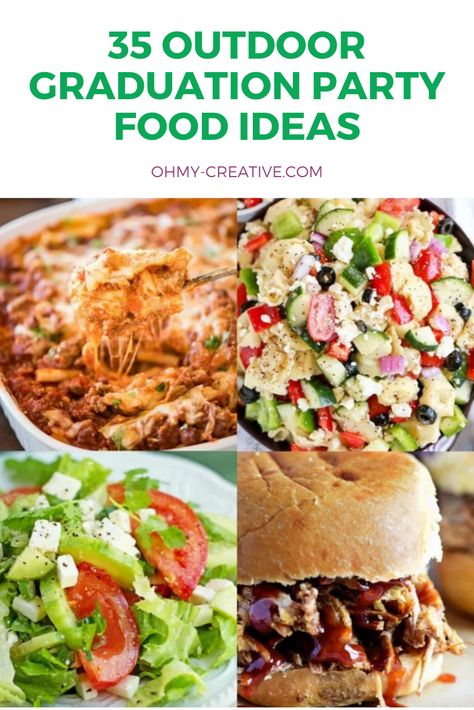 35 Outdoor Graduation Party Food Ideas to make it easy for planning the perfect grad party! Find 35 easy graduation party food recipes including appetizers, salads, side dishes, drinks, entrees and desserts! What delicious grad party recipes! #graduationpartyfood #outdoorgraduationpartyfoodideas #gradpartyrecipes #graduationpartyideas Grad Party Side Dishes, Graduation Party Appetizers, Easy Graduation Party Food, Food Ideas To Make, Outdoor Graduation Party, Graduation Party Food Ideas, Graduation Party Food, Party Food Recipes, Party Side Dishes