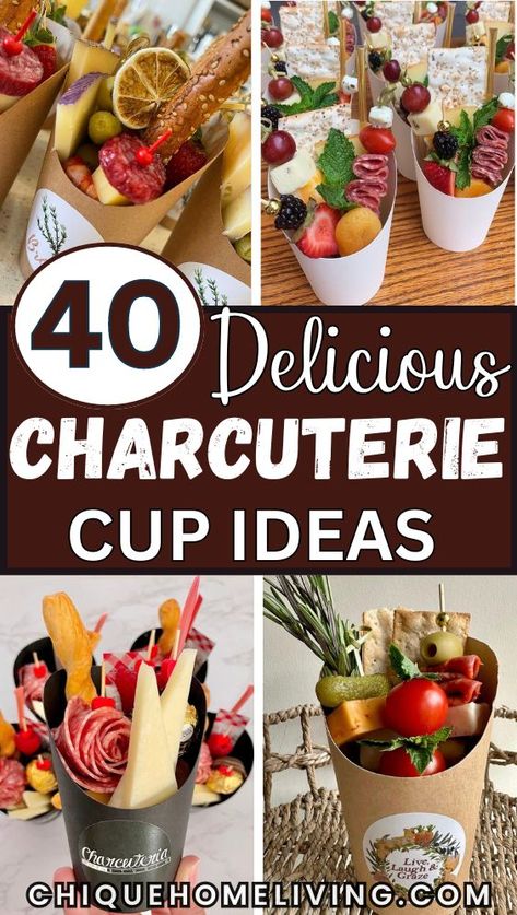 Elevate your next gathering with these 40 Instagram-worthy charcuterie cup ideas! Perfect for every occasion, from weddings and brunches to holiday parties, these single-serving cups pack all the flavor of a traditional charcuterie board into a stylish, photogenic presentation. Fill them with a variety of meats, cheeses, crackers, fruits, and extras like olives, nuts, or dips. New Years Charcuterie Cups, Charcuterie Board For Individuals, Mini Crudite Cups, Charcuterie Board Ideas Togo, Charcuterie In Martini Glasses, Brunch Cups Ideas, Charcuterie In A Cone, Cheese Board Cups, Charcuterie Board Ideas In Cups