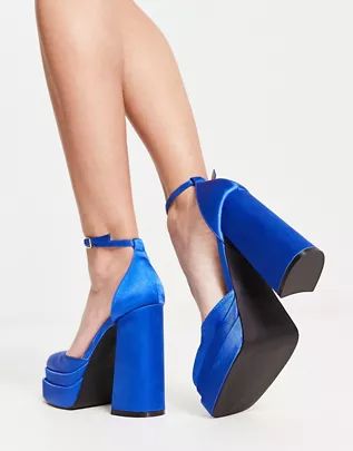 Platform Heels for Women | ASOS Nike Air Max Jordan, Platform Shoes Heels, Winter Party Dress, Wide Fit Shoes, Platform Heels Chunky, Chunky Block Heels, Heeled Loafers, Blue Satin, Petite Maternity