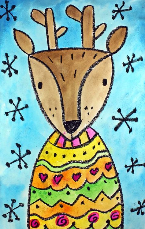 How To Draw A Reindeer For Kids, Cute Winter Animals Drawing, How To Draw A Reindeer, How To Draw Reindeer, Winter Art Kindergarten, Jul Diy, Winter Art Lesson, Christmas Art Projects, Winter Art Projects