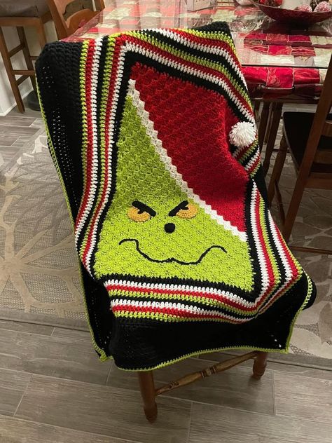 This is made by me upon ordering. Please allow 6-8 weeks for delivery Grinch Blanket, Christmas Scarf Crochet, Grinch Crochet, Crochet Grinch, Stitch Cousins, Grinch Ornament, Christmas Crochet Blanket, Grinch Ornaments, Granny Square Crochet Patterns Free