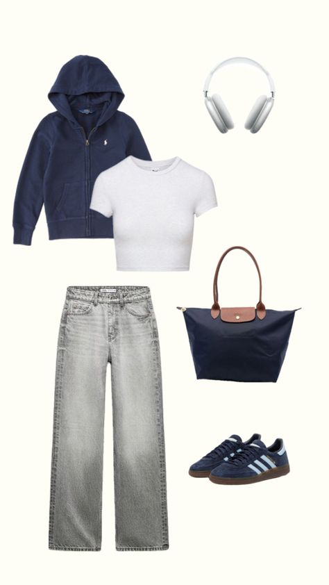 A casual outfit featuring a white t-shirt, blue jacket, jeans, and sneakers, perfect for a relaxed day out. Light Jean Outfits Fall, Laid Back Outfits Casual Chic, White Shirt Jeans Outfit, Light Wash Jeans Outfit, Light Jeans Outfit, Laid Back Outfits, Navy Girl, Jeans Outfit Fall, Outfit Streetwear