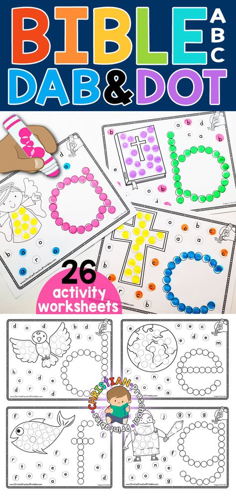 Bible Alphabet, Toddler Bible Lessons, Toddler Bible, Preschool Bible Lessons, Christian Preschool, Bible Worksheets, Bible Story Crafts, Dot Worksheets, Preschool Bible