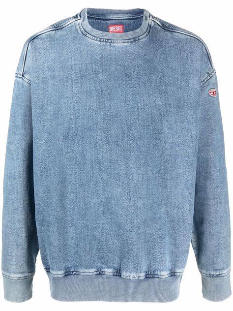 Light blue stretch-cotton washed-denim sweatshirt from DIESEL featuring washed denim, crew neck, long sleeves, ribbed edge and straight hem. Conscious: This item contains cotton from a brand that is committed to improving farming practices globally through the Better Cotton Initiative (BCI).. | Diesel Washed-Denim Sweatshirt Diesel Clothing, Denim Sweatshirt, Diesel Denim, Men's Activewear, Men Sweatshirt, Washed Denim, Mens Activewear, Cotton On, Mens Denim