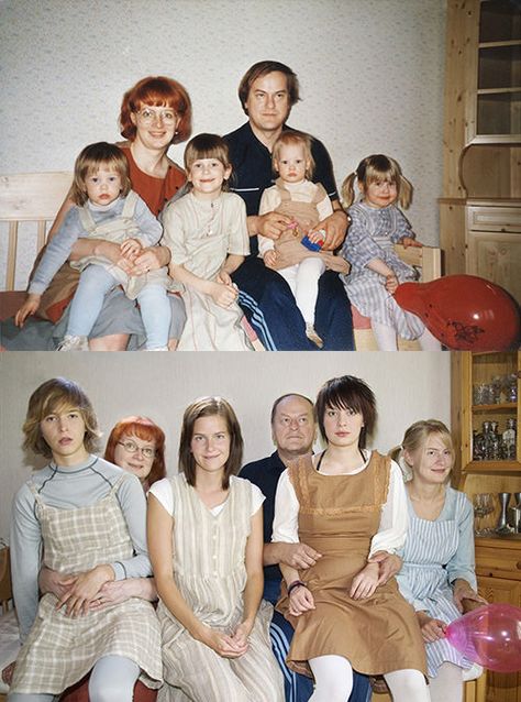 PHOTO PROJECT: Four Sisters Recreate Childhood Photos Taken Decades Ago Recreate Childhood Photos, Childhood Photos Recreated, Recreating Pictures, Funny Photos Ideas, Funny Family Photos, Photo Recreation, Four Sisters, Family Funny, Childhood Photos