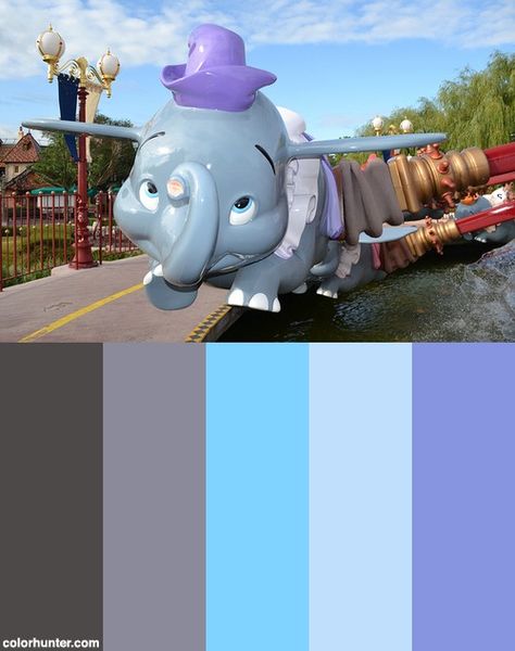 Dumbo The Flying Elephant Color Scheme Dumbo Color Palette, Elephant Nursery Girl, Gray Nursery Girl, Dumbo Elephant, Teal Nursery, Colours That Go Together, Dumbo The Flying Elephant, Purple Nursery, Navy Art