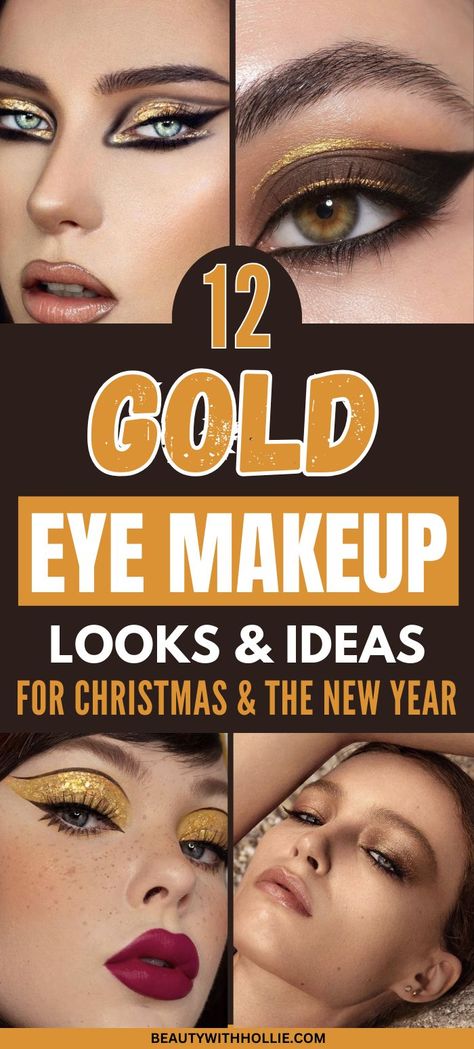 Gold Eyeshadow Looks for Christmas & The New Year Golden Goddess Makeup Look, Gold Halloween Makeup, Eyeshadow Looks Gold, Makeup Ideas Gold, Goddess Makeup Look, Colorful Eyeshadow Looks, Gold Eye Makeup Looks, Gold Eyeshadow Looks, Gold Eye Makeup Tutorial