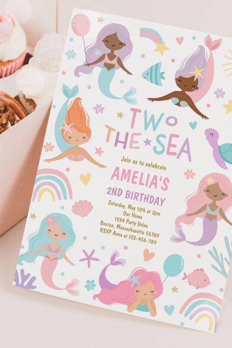 Mermaid Under The Sea Two The Sea 2nd Birthday Invitation Under The Sea Second Birthday, Mermaid Under The Sea, 2nd Birthday Invitations, Under The Sea, 2nd Birthday, Invitation Zazzle, Birthday Invitations, The Sea, Mermaid