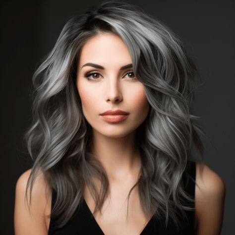 54 Stunning Silver Hair Color Ideas for This Year Gray Blending For Black Hair, Grey Toned Hair, Grey Hair Balayage, Steel Grey Hair, Smokey Grey Hair, Grey Hair Blending Ideas, Blending Greys Into Brown Hair, Smokey Ash Blonde, White Silver Hair