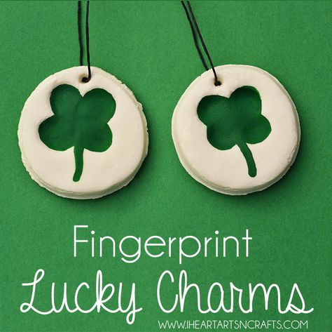 Fingerprint Lucky Charms Fingerprint Keepsake, Olaf Ornament, Salt Dough Christmas Ornaments, Shamrock Craft, Salt Dough Recipe, March Crafts, St Patricks Crafts, St Patricks Day Crafts For Kids, St Patrick Day Activities