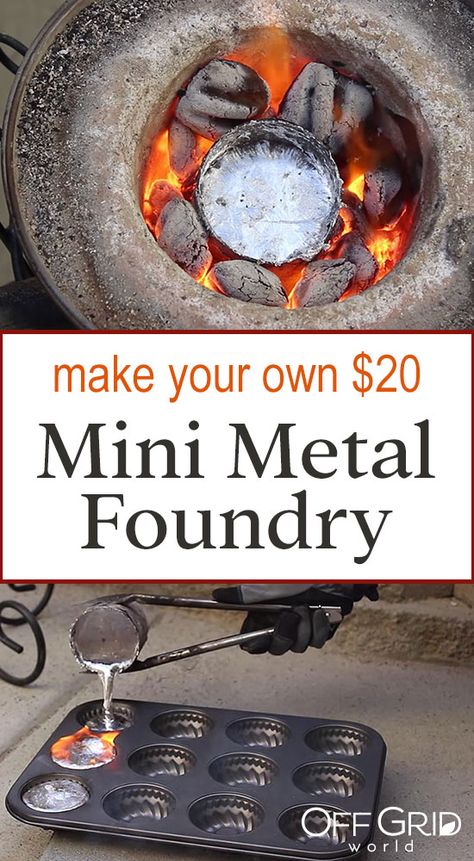 Melting Aluminum Cans With $20 Homemade Mini Metal Crucible - Off Grid World Metal Foundry, Homemade Generator, Diy Generator, Amazing Tools, Epoxy Wood Table, Metal Bender, Aluminum Can Crafts, 1001 Pallets, Melting Metal