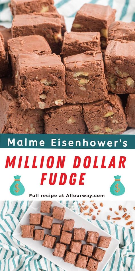 Mamie Eisenhower Million Dollar Fudge, Million Dollar Fudge Recipe Christmas, Million Dollar Recipes, Millionaire Fudge Recipe, Millionaire Fudge, Million Dollar Fudge Recipe, Million Dollar Fudge, Fudge Ideas, Cookies 2023