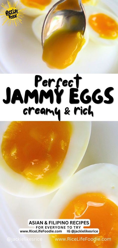 how-to-make-jammy-eggs 7 Minute Egg, Jammy Eggs Recipe, 6 Minute Egg, 3 Minute Egg, Egg In Ramen, Egg Cooker Recipes, Ramen Egg Recipe, Egg Breakfast Recipes, Ramen Eggs