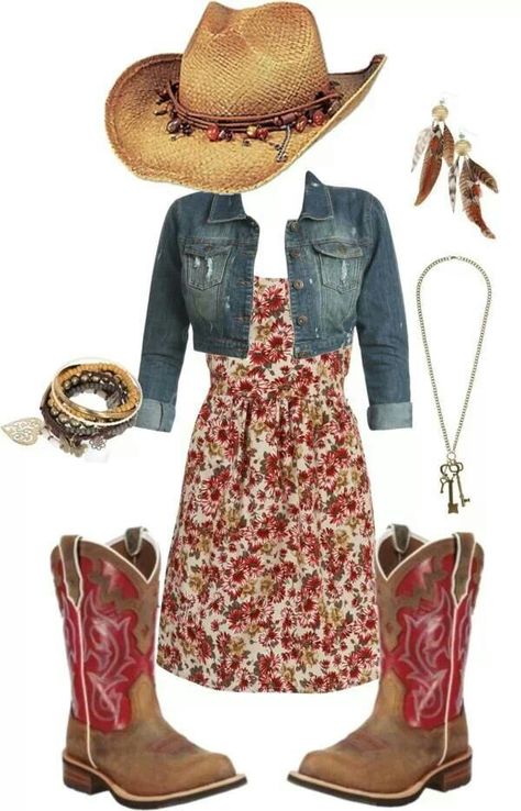 ♡♥ Cowgirl Boots Outfit Dresses, Country Girl Dresses, Mode Country, Mode Rockabilly, Country Jeans, Estilo Cowgirl, Trajes Country, Cowgirl Life, Outfit Planning