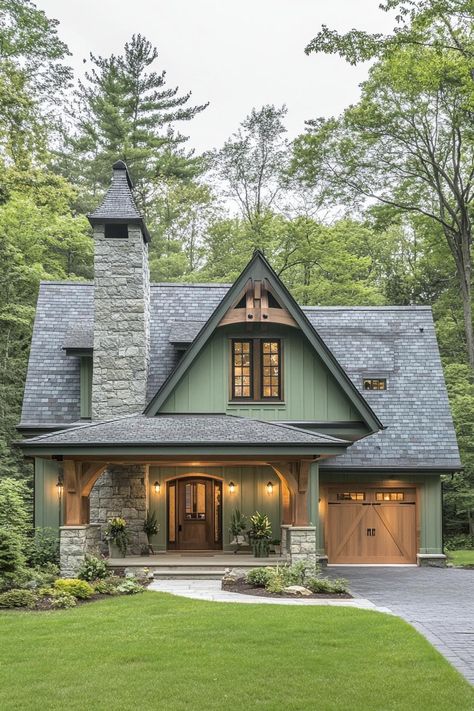 Beautiful Small Cottages, Stone Cottage Homes Floor Plans, Small Stone Cottage Homes, Cottage With Pergola, Swoop Roof Cottage, Bungalow Makeover Exterior, Small Mountain House Exteriors, Luxury Cottage Homes, Dream House Exterior Cottage