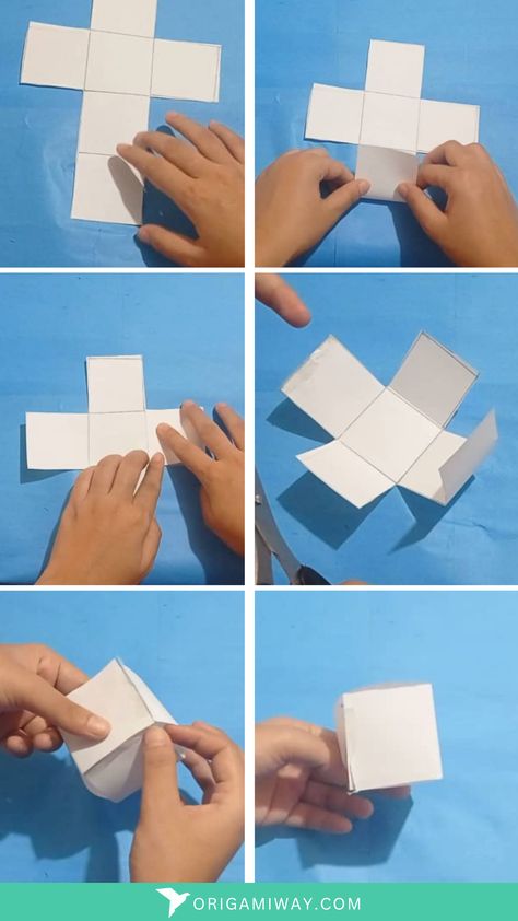 A white paper origami cube How To Make Cubes Out Of Paper, Cube Making With Paper, How To Make Square Box With Paper, 3d Cube Template, Paper Cube Origami, Origami Cube Tutorial, Paper Cube Diy, How To Make Cube With Paper, How To Make A Cube Out Of Paper