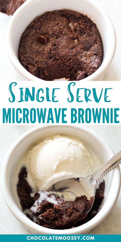 This Single Serve Microwave Brownie is made in a ramekin. It is a quick single serve chocolate dessert you can make in under 5 minutes. It’s a warm and fudgy eggless brownie for one for those days you need it the most. This is not a chocolate mug cake masquerading as a brownie. No cakey soft texture here! One Serving Brownie Recipe, Easy 1 Serving Dessert, Individual Ramekin Desserts, Eggless Cookie In A Mug, Eggless Chocolate Mug Cake, One Minute Mug Cake, Brownie In A Mug Recipe Healthy, One Person Brownie, Single Brownie Recipe