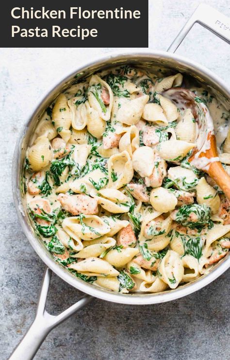 Chicken Shell Pasta, Creamy Chicken Florentine, Florentine Pasta, Chicken Spinach Recipes, Chicken Florentine Pasta, Chicken Florentine Recipe, Shell Pasta Recipes, Food For Dinner, Shell Pasta