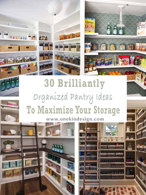 30 Brilliantly Organized Pantry Ideas To Maximize Your Storage Walkin Pantry Ideas Storage, Pantry Shelving Ideas Walk In, Build Your Own Pantry, Shallow Pantry Ideas, Walkin Pantry Ideas, Organized Pantry Ideas, Repurposed Closet, Small Walk In Pantry, Pantry Dimensions