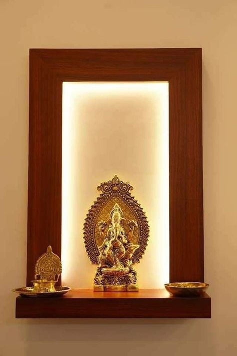 Floating Mandir Design, Hanging Altar At Home, Wall Hanging Temple Design For Home, Wall Hanging Mandir Design, Puja Unit Design, Puja Unit, Wooden Partition, Door Plans, Pooja Unit