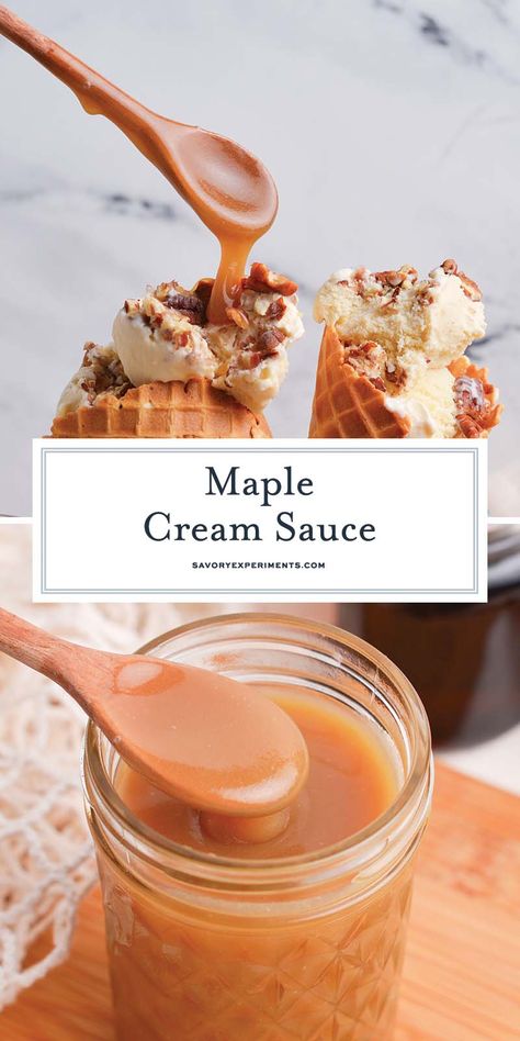 Perfect for toppings things both sweet and savory, this thick Maple Cream Sauce recipe is going to be your new favorite sauce for fall! Maple Cream Sauce, Maple Desserts, Ice Cream Sauce, Cream Sauce Recipe, Maple Syrup Recipes, Cream Sauce Recipes, Maple Cream, Homemade Syrup, Dessert Toppings