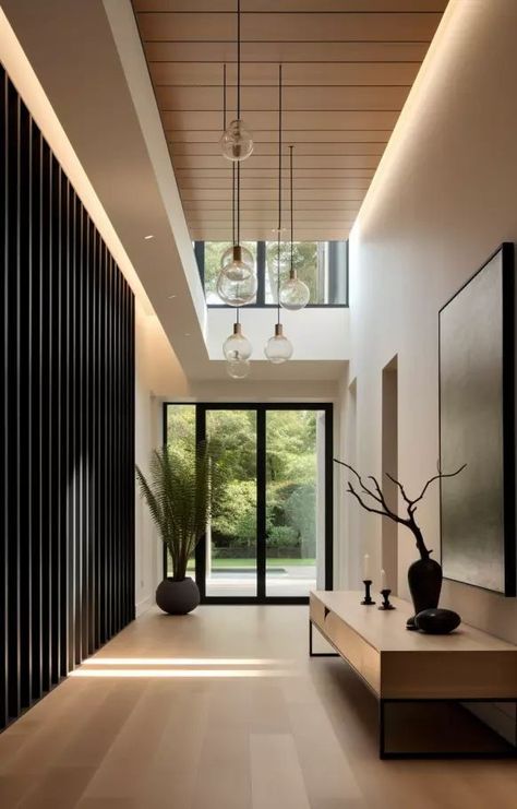 Modern Contemporary Hallway, Modern Home Hallway, Deco Hall D Entree, Modern Vestibule, Hall D’entree, Entrance Hall Ideas Modern Entry Ways, Modern House Hallway, Vestibule Entree, Modern Villa Entrance