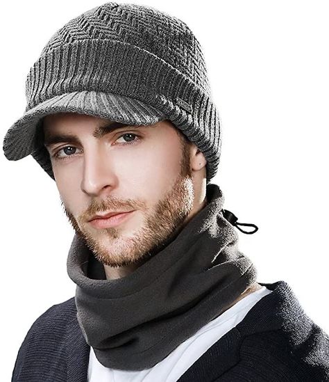 Fleece Neck Warmer, Visor Beanie, Fleece Scarf, Winter Hats For Men, Winter Knit Hats, Visor Cap, Hat And Scarf Sets, Mens Winter, Wearing Glasses