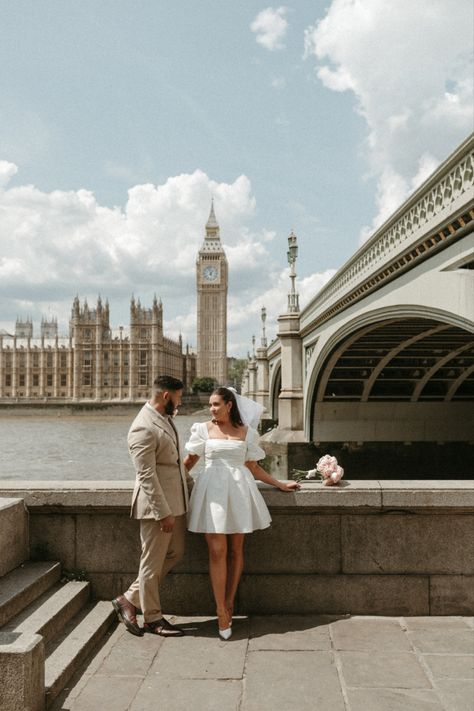 Love story at Westminster bridge in London for Shannon & Liams elopement at Islington Town Hall