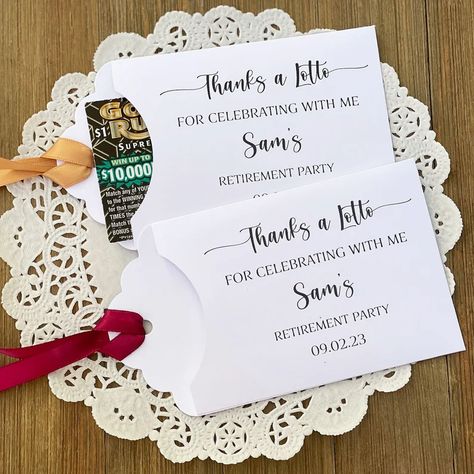 Fun Retirement Party Favors Thanks a Lotto Party Favors for - Etsy Dinner Party Favors, Military Retirement Parties, Retirement Party Favors, Lime Green Ribbon, Pink Party Favors, Retirement Party Gifts, Scratch Off Tickets, Light Blue Ribbon, Military Retirement