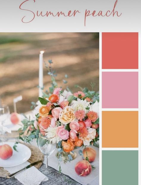 Coral Wedding Colors, Orange And Pink Wedding, Floral Designs Arrangements, Wedding Color Palette Summer, Spring Wedding Color Palette, Orange Color Palettes, Spring Palette, Spring Wedding Colors, Summer Color Palette