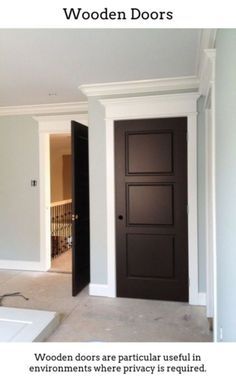 Dark Doors, Black Interior Doors, Stained Doors, Black Door, House Paint, Black Doors, Crown Molding, Interior Trim, Basement Ideas