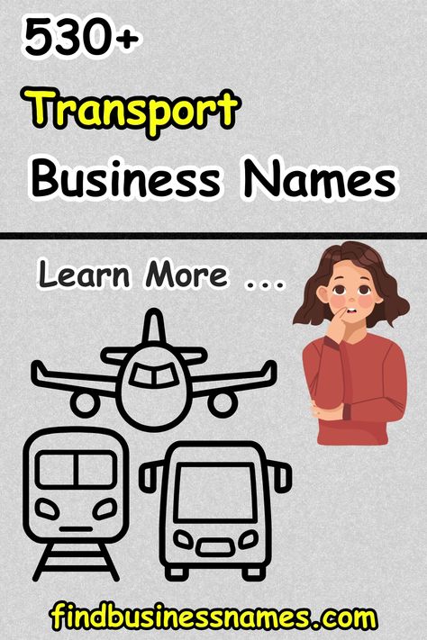 Need a catchy name for your transport business? Look no further! 

Explore our curated list of top-notch Transport Business Names to give your venture the perfect identity. 

Find the ideal name to make your business stand out from the competition. 

#TransportBusinessNames Transport Business, Catchy Name, Catchy Names, Transport Companies, Name Ideas, Transportation Services, Services Business, Business Look, Travel Tours