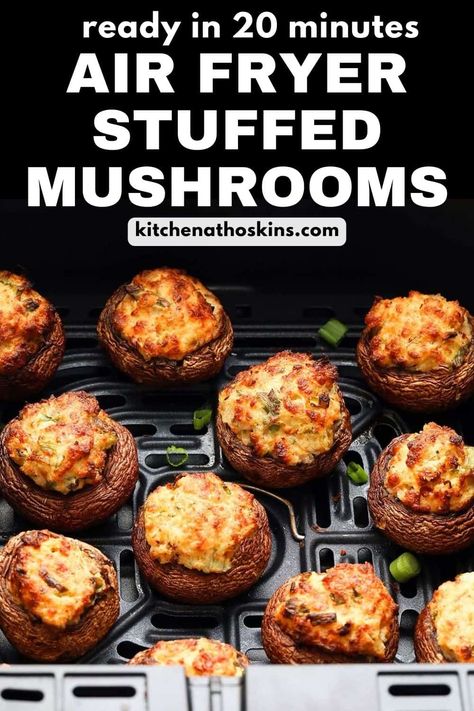 Stuffed Mushrooms Air Fryer, Mushrooms Air Fryer, Air Fryer Stuffed Mushrooms, Stuffed Mushrooms Vegetarian, Stuffed Mushrooms Easy, New Air Fryer Recipes, Air Fryer Dinner Recipes, Air Fryer Healthy, Air Fryer Recipes Easy