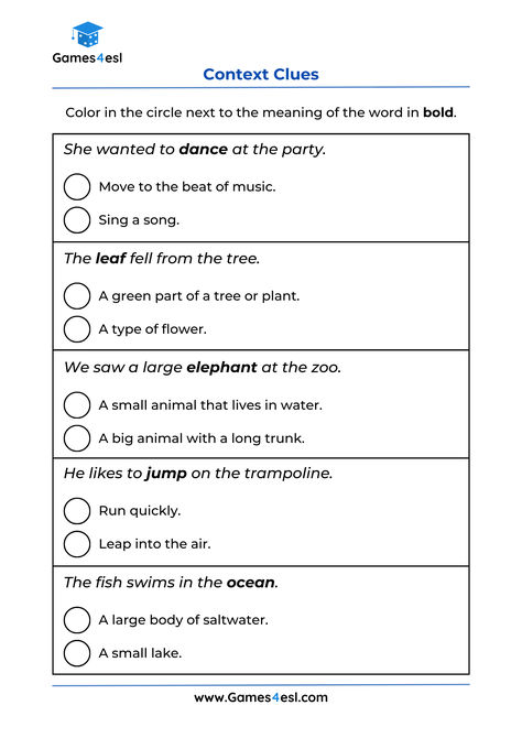 Download these context clues worksheets and more grade 1 worksheets and use them in class today! As always, these are free to use in your lessons. Grade 1 Worksheets, Context Clues Worksheets, Teach English To Kids, Learn Vocabulary, Context Clues, 1st Grade Worksheets, English Language Learners, Free Printable Worksheets, Esl Worksheets