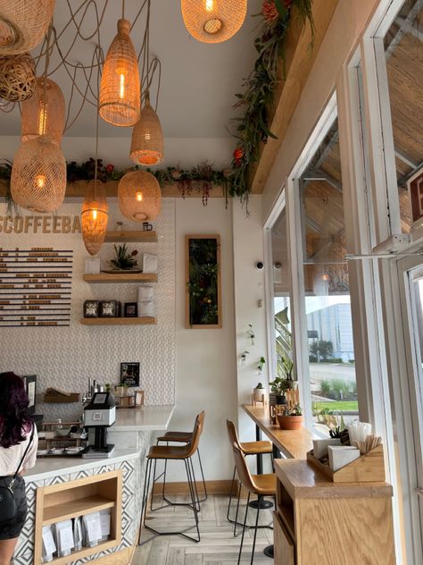 Light And Airy Coffee Shop, Small Tea Shop Interior Design, Bohemian Coffee Bar, Coffee Shop And Boutique, Owning A Coffee Shop Aesthetic, Latin Coffee Shop, California Coffee Shop, Small Town Coffee Shop Aesthetic, Cottage Core Coffee Shop