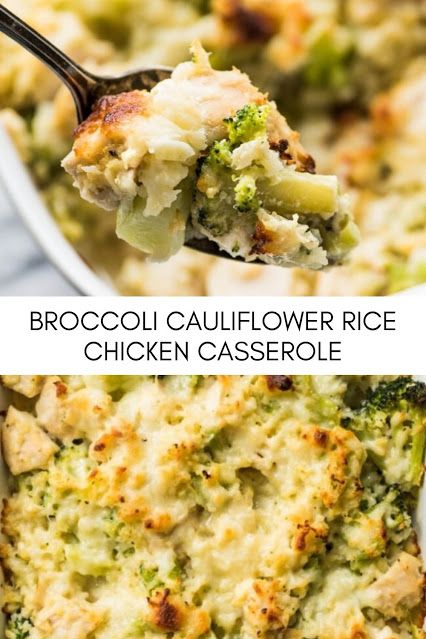 Cheesy Broccoli Cauliflower Rice, Cauliflower Rice Chicken Casserole, Rice Chicken Casserole, Cheesy Broccoli Cauliflower, Broccoli Cauliflower Rice, Broccoli Cauliflower Casserole, Cauliflower Rice Casserole, Chicken Broccoli Rice, Chicken Casserole Recipe